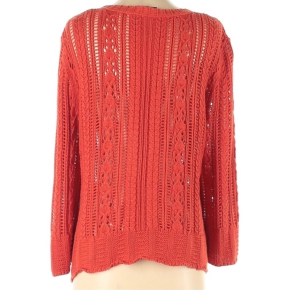 Talbots Open Stitch V-Neck Button Down Pima Cotton Cable Knit Cardigan pointelle - Picture 3 of 11